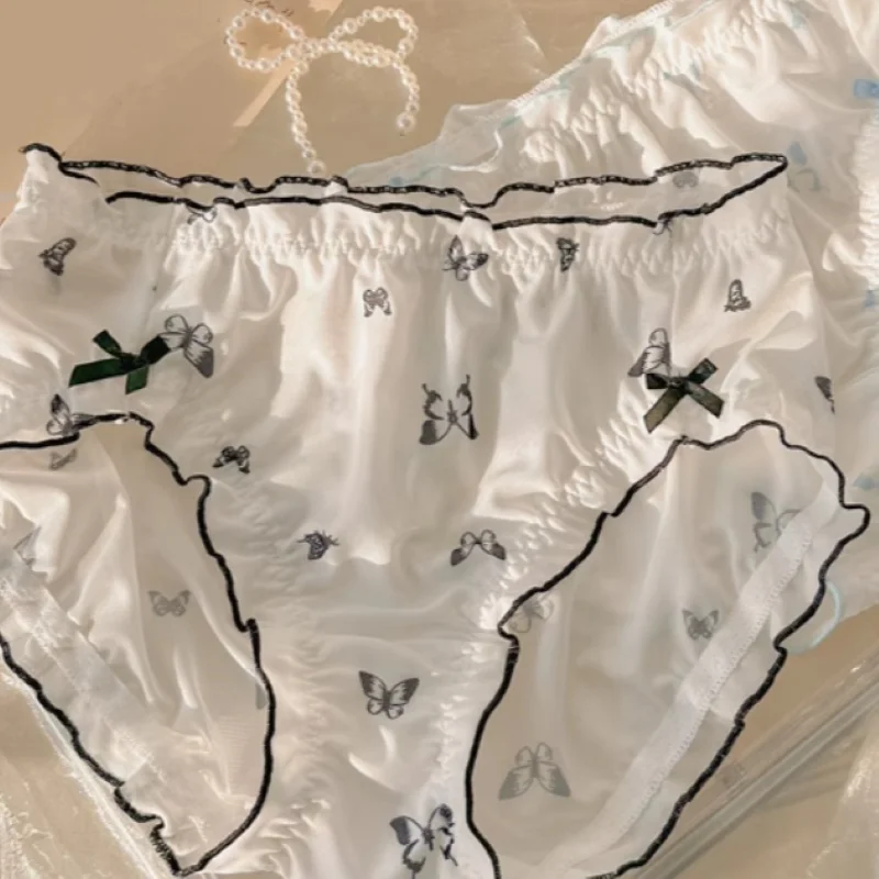 Japanese-style Plus Size Panties Couple Bow kawaii Lolita Underwear Ruffled Comfort Mid Waist Briefs Underpants Sissy Lingerie