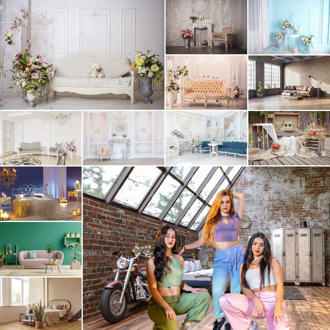 

MOON.QG Showerooms Scene Backgrounds For Photography Curtains Paintings Chairs Backdrop Photo Booth Children Photo Studio Child