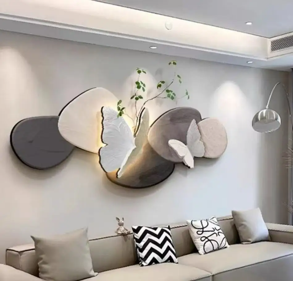 لوحة ديكور غرفة المعيشة، خلفية أريكة الفراشة، أضواء مطلية على الحائط، أضواء حائط فاخرة راقية