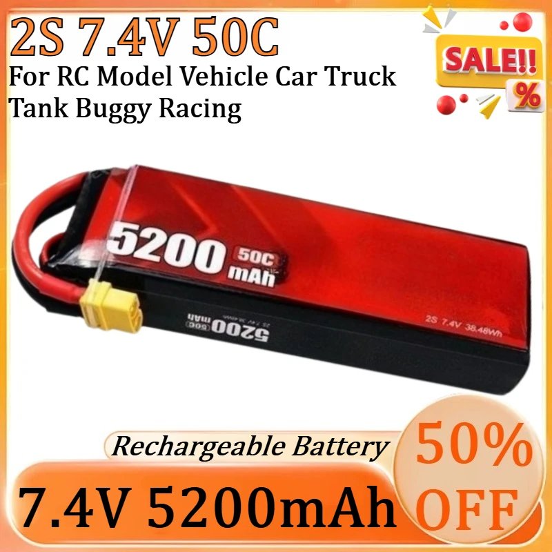 

New 5200mAh 2S 7.4V 50C Lipo Battery XT60 for RC Model Vehicle Car Truck Tank Buggy Racing High Quality Battery
