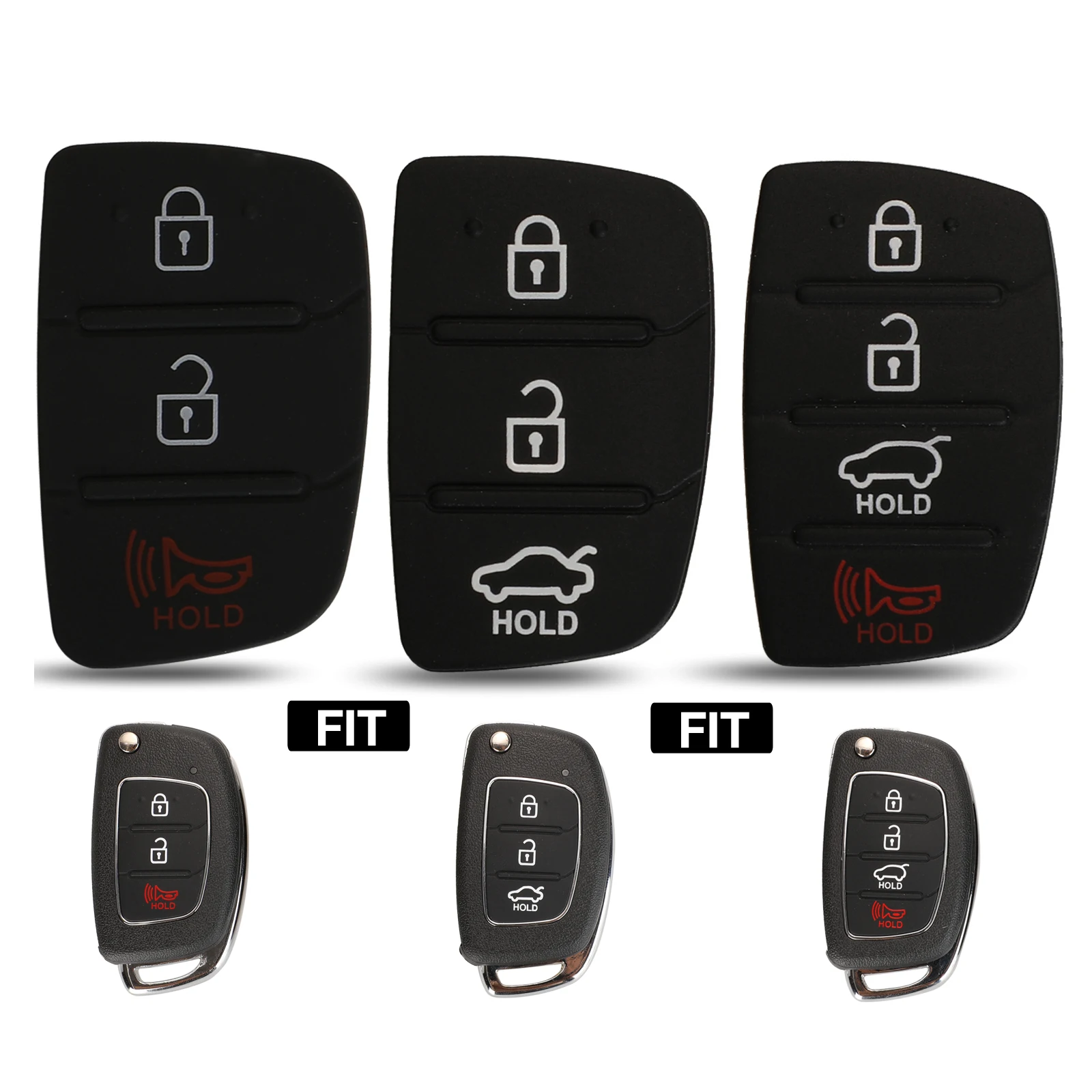 

jingyuqin 3 4 Buttons Silicone Car Key Cover Case Rubber Padbutton For Hyundai I30 i35 iX20 Solaris Verna