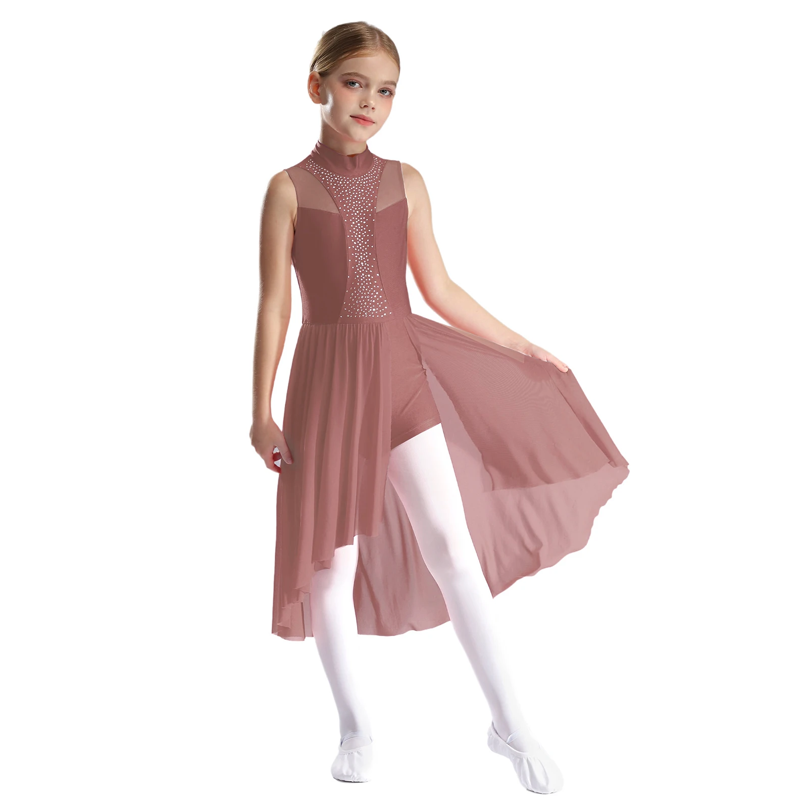 Kinder Mädchen Lyrical Dance Kleid Ballett Gymnastik Trikots Eiskunstlauf Kostüm Strass Zeitgenössische Performance Dancewear