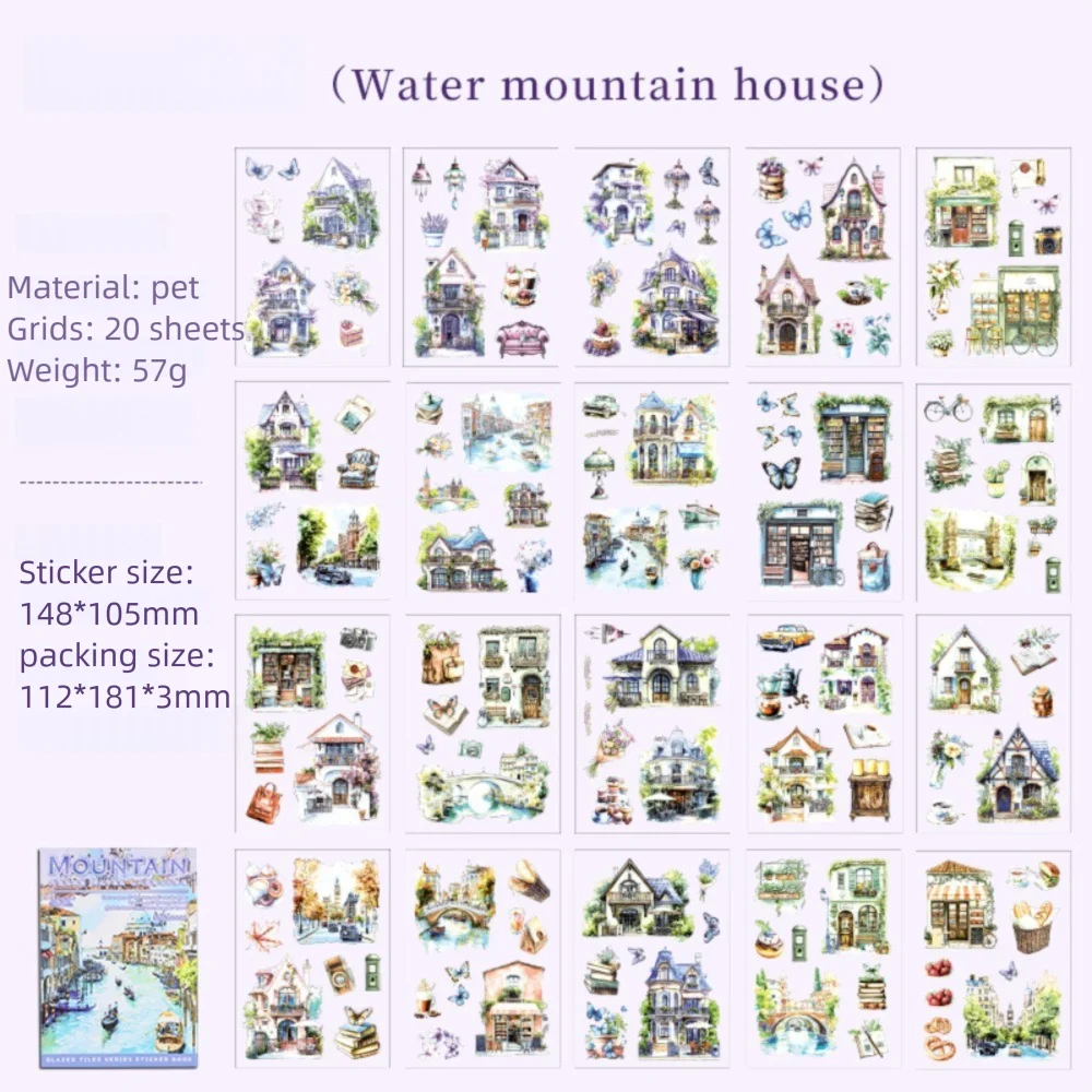 

20 Sheets Scrapbooking Stickers Self-adhesive Elegant DIY Collage Stickers Scenery Landscape Journal Card Making Stickers Girls