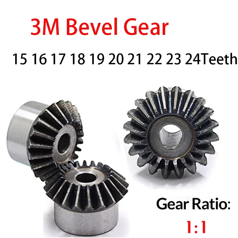 1pc 3M Bevel Gear 15 16 17 18 19 20 21 22~24Teeth 1:1 90 Degrees Meshing Angle Metal Drive Transmission Gear 45# Steel Hardening