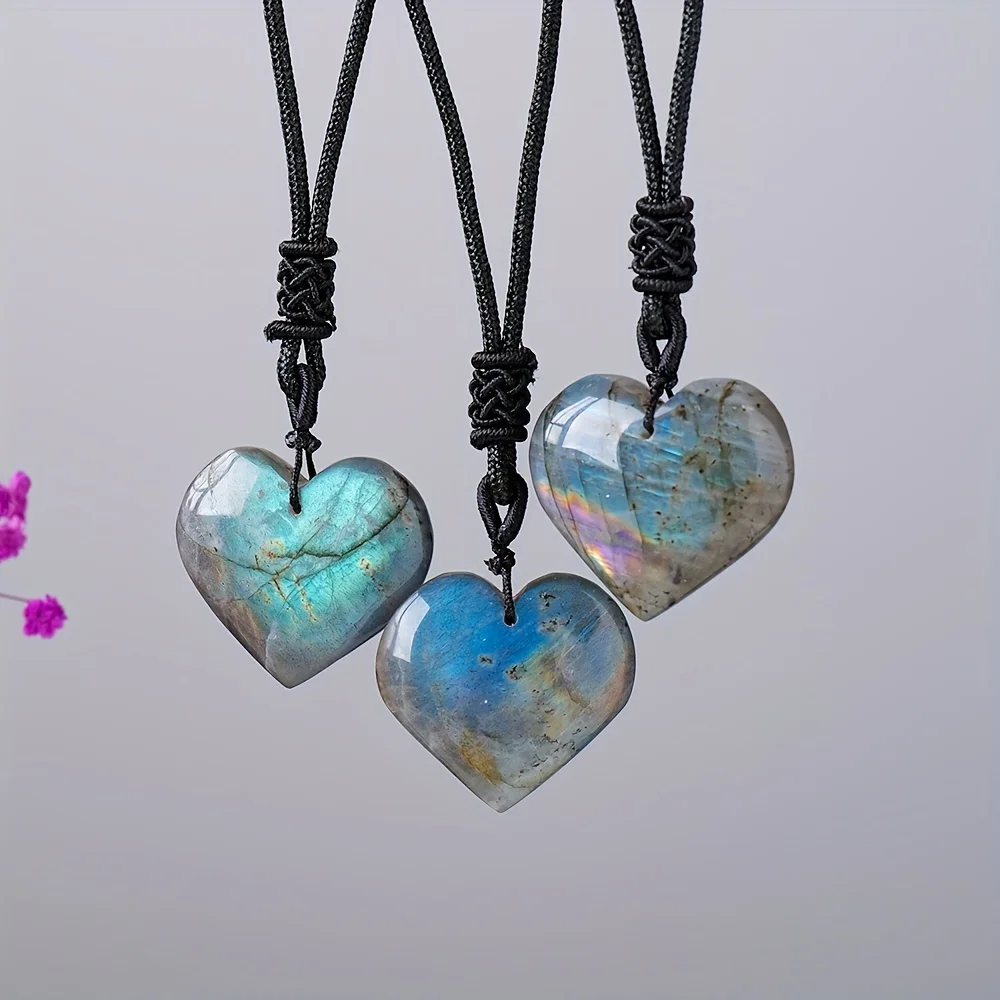 Genuine Labradorite Heart-Shaped Moonlight Crystal Necklace - Radiant Gem Jewelry for Adornment & Unforgettable Gift Giving