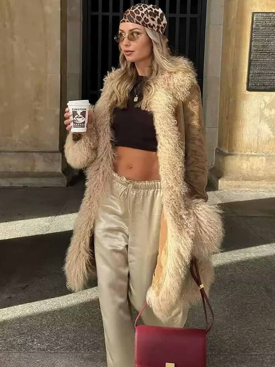 

Women's Y2K Suede Fur Jacket Thin Cotton Coat Medium Length Spring Windbreaker Street Style Hippie Straight Cut Button Decora...