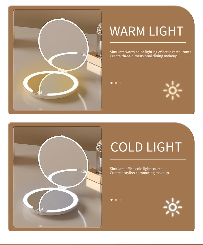 LED-make-upspiegel met licht, draagbare opvouwbare compacte spiegel, oplaadbare reismake-upspiegel, mini-cosmetische spiegel