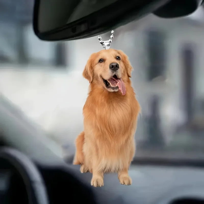 Golden Retriever Versatile specchio per auto e portachiavi Zaini con ciondoli Cane acrilico Ornamento da appendere Decorazioni e regali per animali