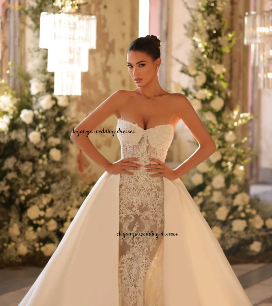 

Customized Shiny Mermaid Long Wedding Dress With Detachable Train Off Shoulder Bridal Gown For Bride Vestido de novia
