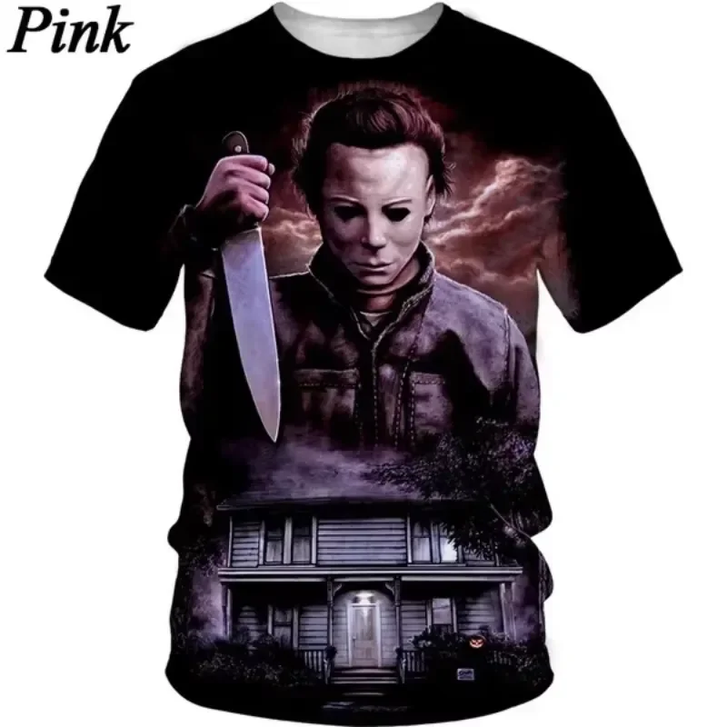 3D-gedrucktes T-Shirt für Damen und Herren, schnelltrocknend, atmungsaktiv, mit Horrorfilm-Motiv, lässig, Halloween, Michael Myers, Harajuku, Cosplay, Hip Hop – Detail 7