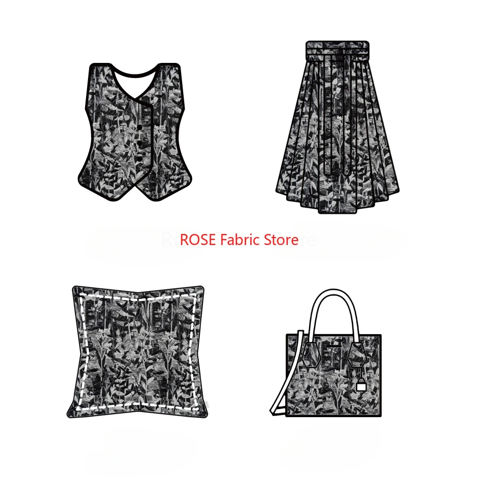Tessuto jacquard in rilievo 3D doppio lato da 1 metro in bianco e nero con trama floreale, borsa per camicia, tessuto da cucito decorativo
