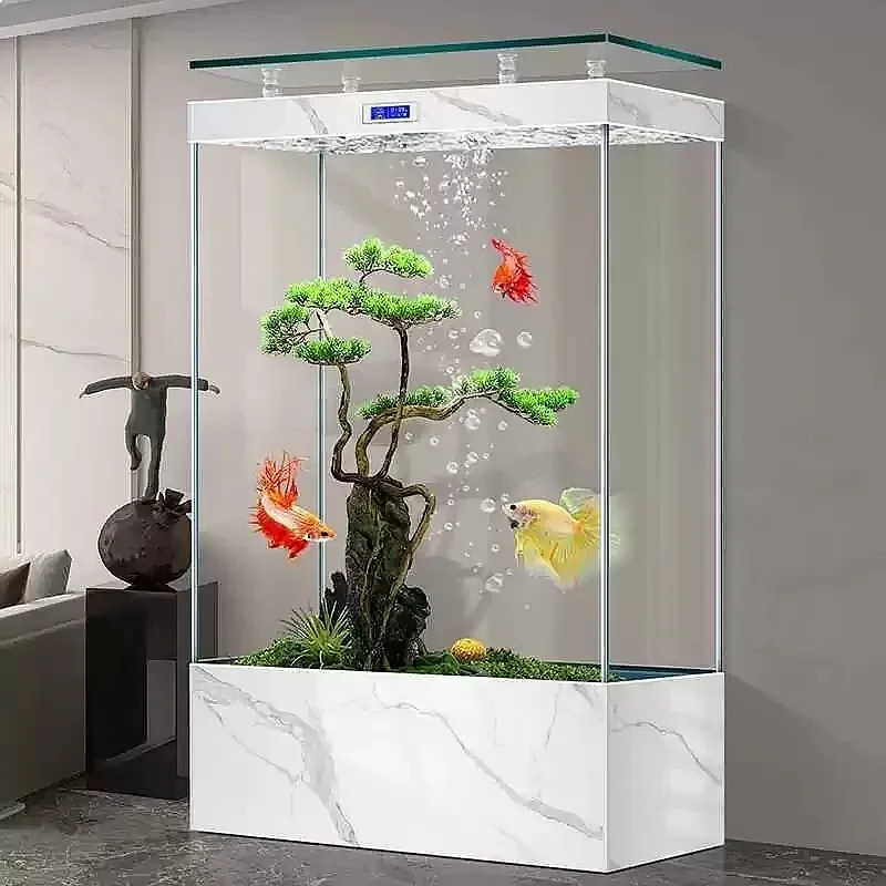 B80 60cm Ultra Clear Glass Square Floor Standing Fish Tank Living Room Small Aquarium Eco-Friendly Tank