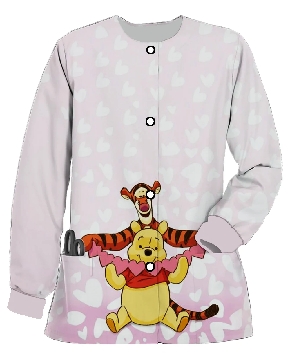Disney Series คริสต์มาสแขนยาว Winnie the Pooh พิมพ์พยาบาล Casual เสื้อพยาบาลผู้หญิง Doctor Work Uniform