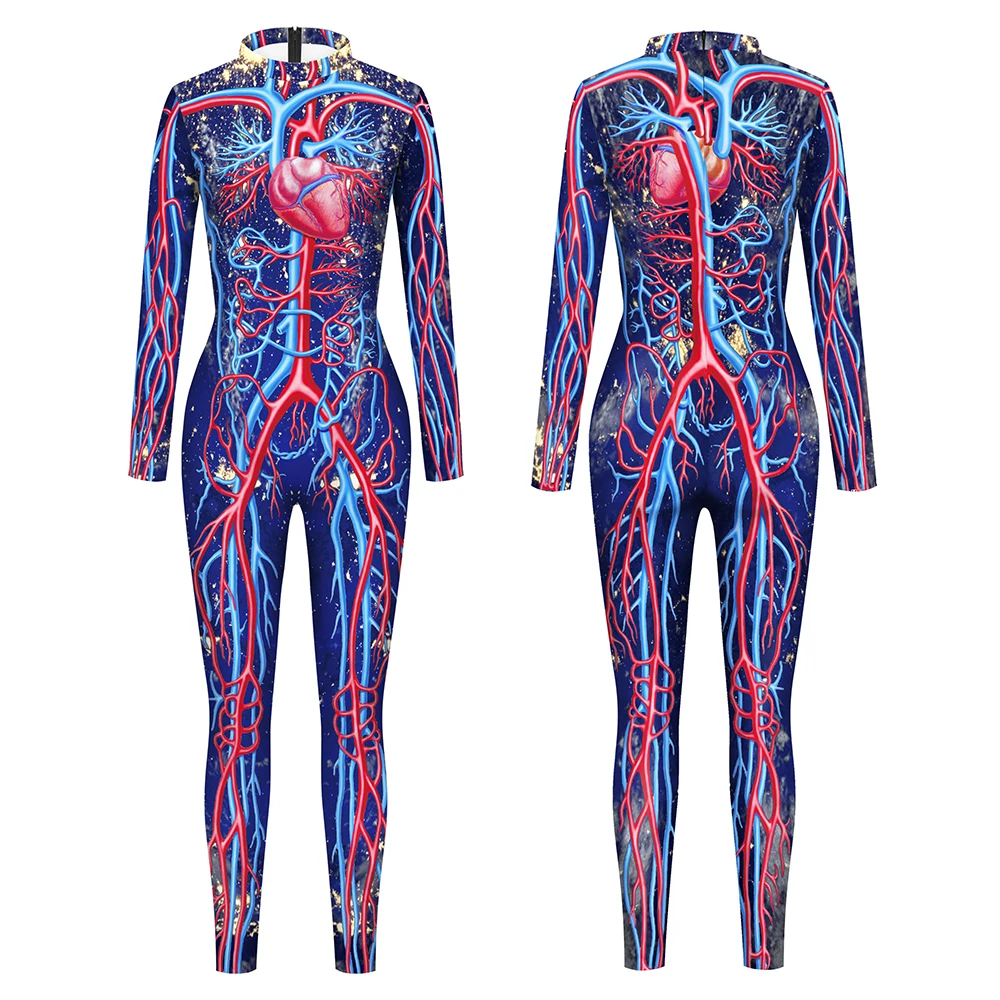 Tuta modello vascolare cardiaco adulto fantasia festa di Halloween tuta carnevale terrore Catsuit manica lunga Costume Cosplay