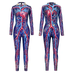 Cardiac Vascular Pattern Jumpsuit Adult Fancy Halloween Party Bodysuit Carnival Terror Catsuit Long Sleeve Cosplay Costume