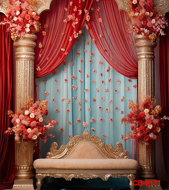 Indian Royal Palace Backdrop Interior Private Audience Hall in Anup Mahal and Maharaja Throne with Gold Carvings Backdrops