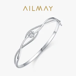 Ailmay 100% Real 925 Sterling silver Clear Zircon flowers Bracelets Classic Beautiful for Women Wedding Statement Jewelry Gifts