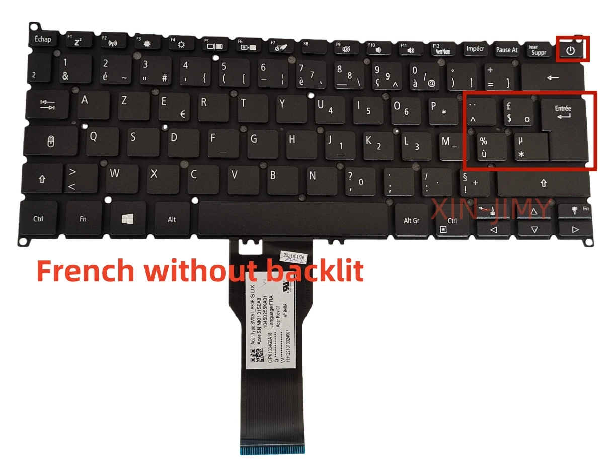 

Французская раскладка Azerty без подсветки, черная клавиатура для ноутбука Acer Spin 5 SP513-52 SF114-32/33/34 SF314-41/54/55/56 A314-22