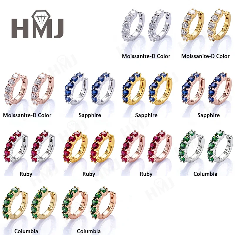 

925 Sterling Silver Earrings Moissanite & Lab Grown Gemstone VVS1 Round Brilliant Cut Fine Jewelry Gift for Women Anniversary