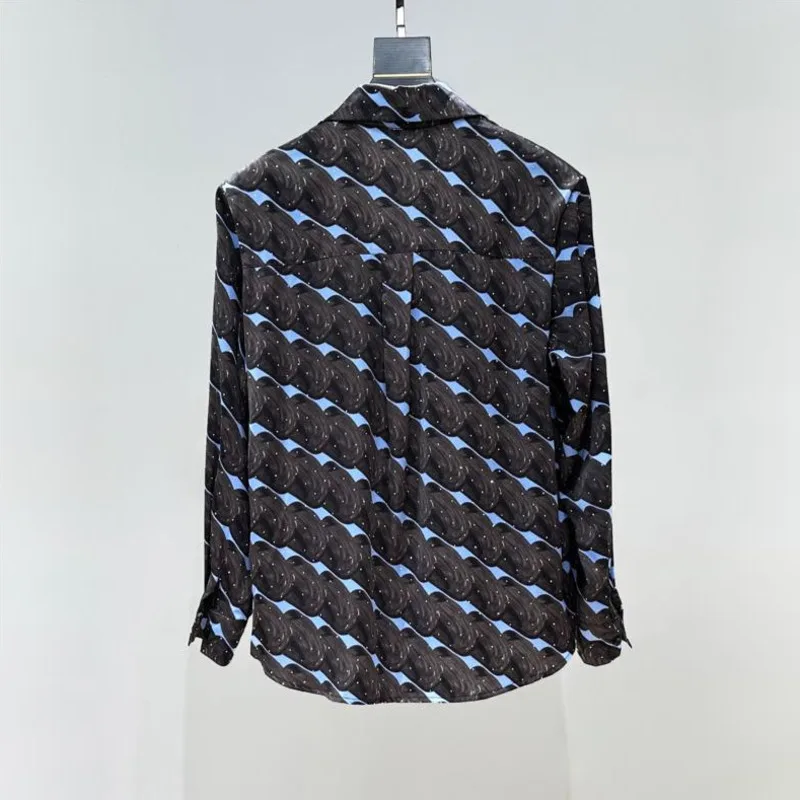 WVGA Summer New Man Tide High-End Printed Long Sleeve Shirt Niche Chic Casual Hot Diamond Shoulder Padded Trendy Tops Ins W20482