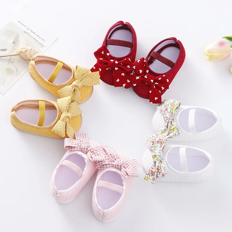 Lovely Bow Princess Baby Shoes Soft Bottom Anti-slip Infant Soled Newborn First Walkers Solid Toddler Cotton Shoes Prewalker