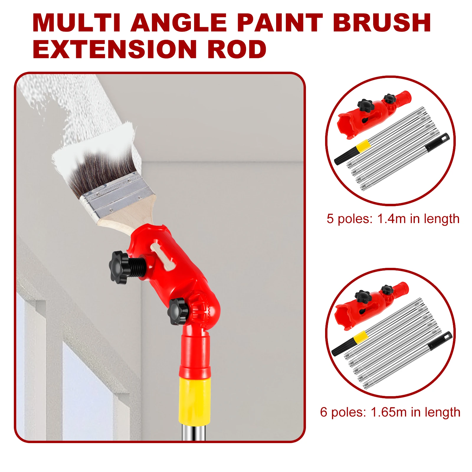 Paint Brush Extender Kit Paint Brush Gripper and Extension Pole Kit Multi Angle Paint Brush Holder 180° Swivel Roller Brush