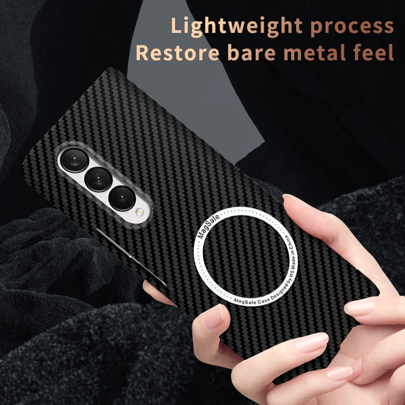 Luxury Carbon Fiber Macsafe Magnetic Case for Magsafe Samsung Galaxy Z Fold 4 3 2 Z Flip 4 3 ZFold Fold4 Fold3 Mac Safe Cover