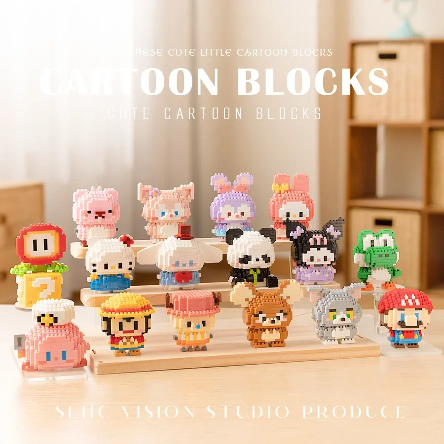 Sanrio Diamond Building Blocks Kirby Kuromi Anime Luffy Chopper Mario Assembled Model Mini Brick Figure Toys For Kids Gifts