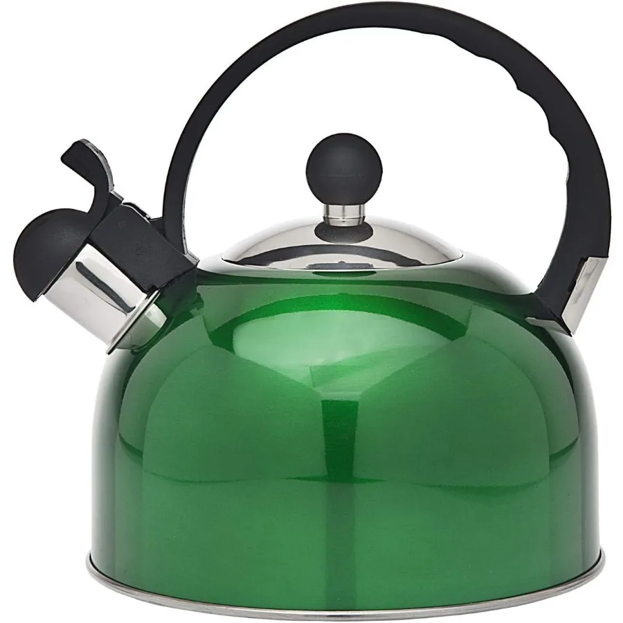 

Чайник со свистком из нержавеющей стали для домашнего и наружного использования, емкость 2,5 литра с элегантным нефритовым дизайном, эффективная тепловая труба