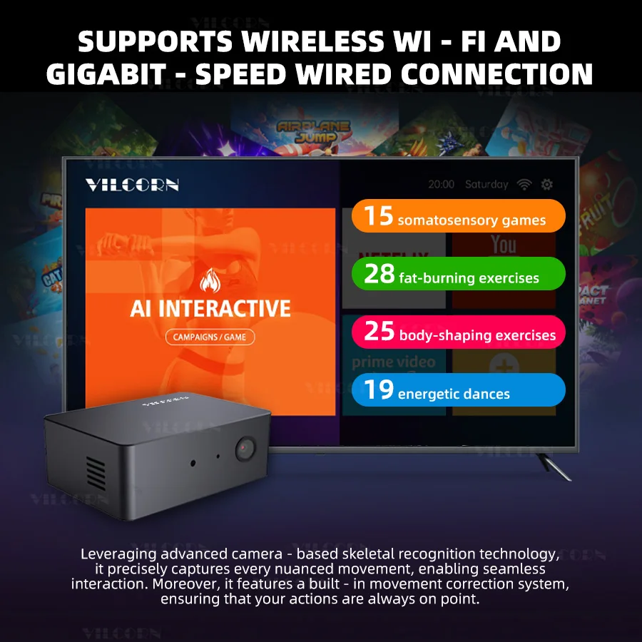 نظام اللعب النشط الذكي من VILCORN للأطفال والعائلات، وحدة تحكم ألعاب اللياقة البدنية التفاعلية مع ألعاب استشعار الحركة