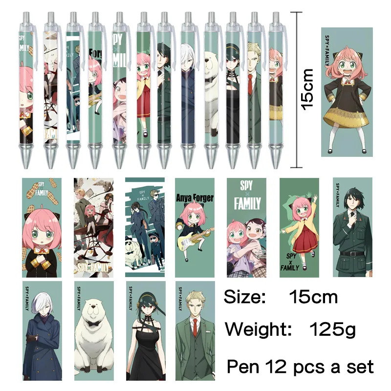 12PCS Yor Forger Loid Forger Anya Forger Popular Game Peripheral Ballpoint Pen Set Cartoon Printing Stationery Cool Neutral Pen