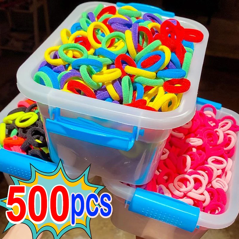 100/300/500PCS Colorful Basic Nylon Ealstic Hair Band For Girls Ponytail Hold Scrunchie Rubber Band Kid Fashion Hair Accessories