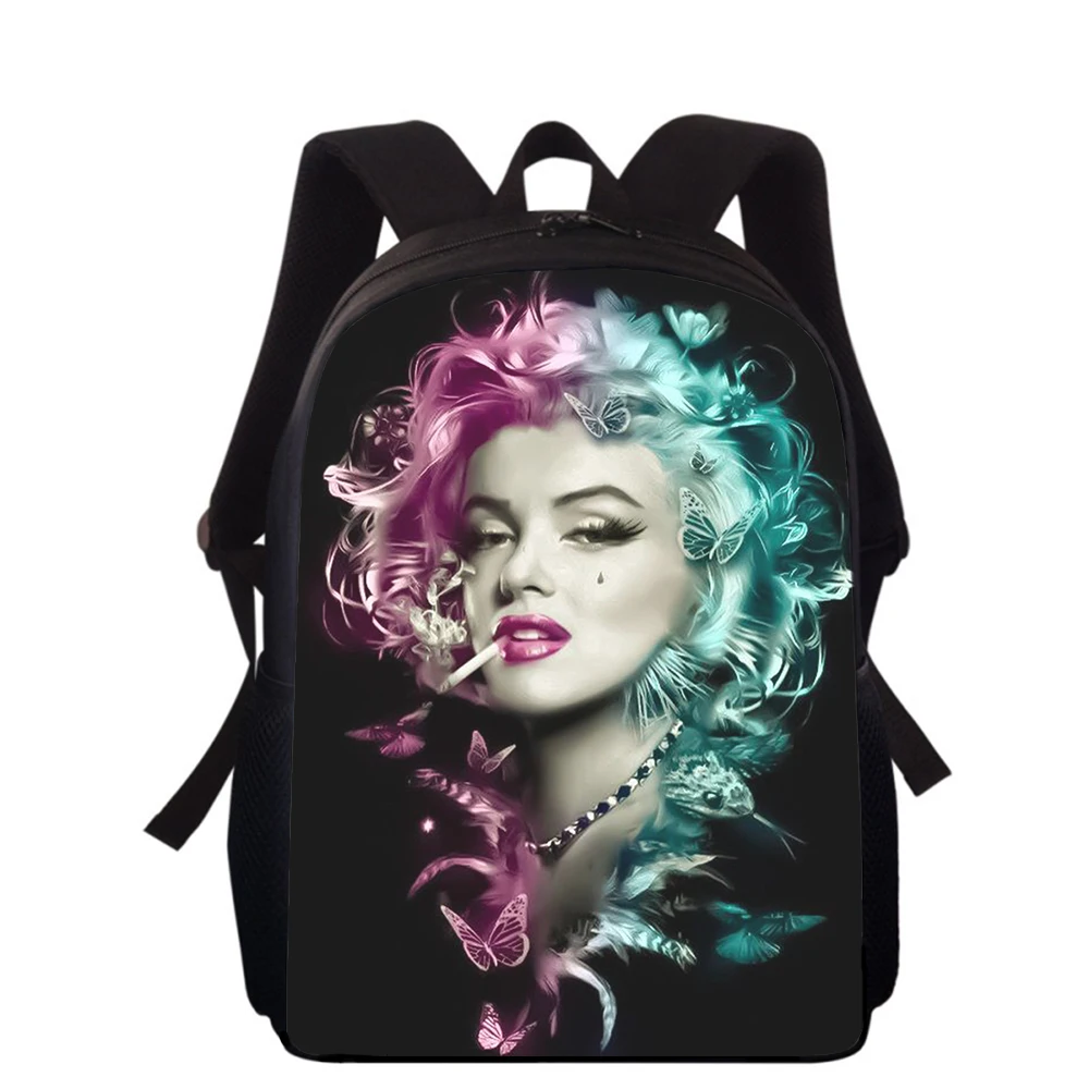 Mochila con estampado 3D de Marilyn Monroe para niños y niñas, morral escolar de 16 pulgadas para libros