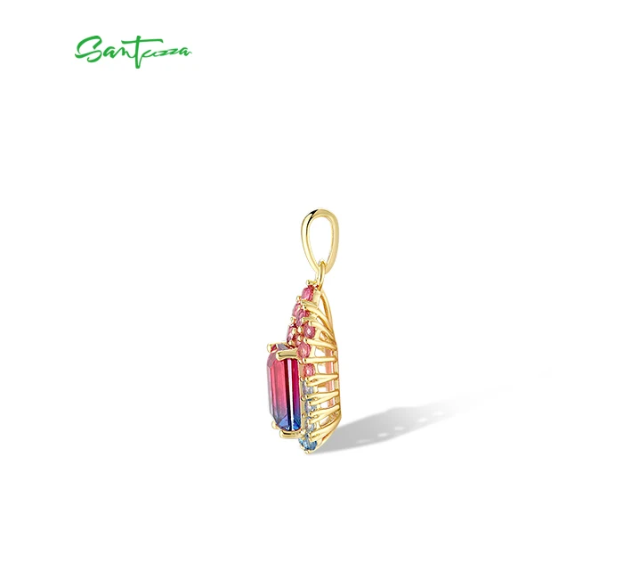 SANTUZZA Anhänger aus reinem 925er Sterlingsilber für Damen, funkelnder synthetischer grüner Spinell, farbenfrohe Geschenke für Hochzeiten und Partys, edler Schmuck – Detail 16
