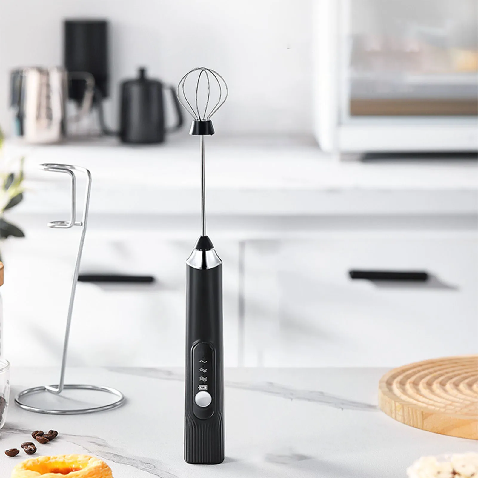 Rechargeable Milk Frother Wand Handheld Electric Foam Maker Drink Mixer with Stand for Coffee Hot Chocolate Matcha