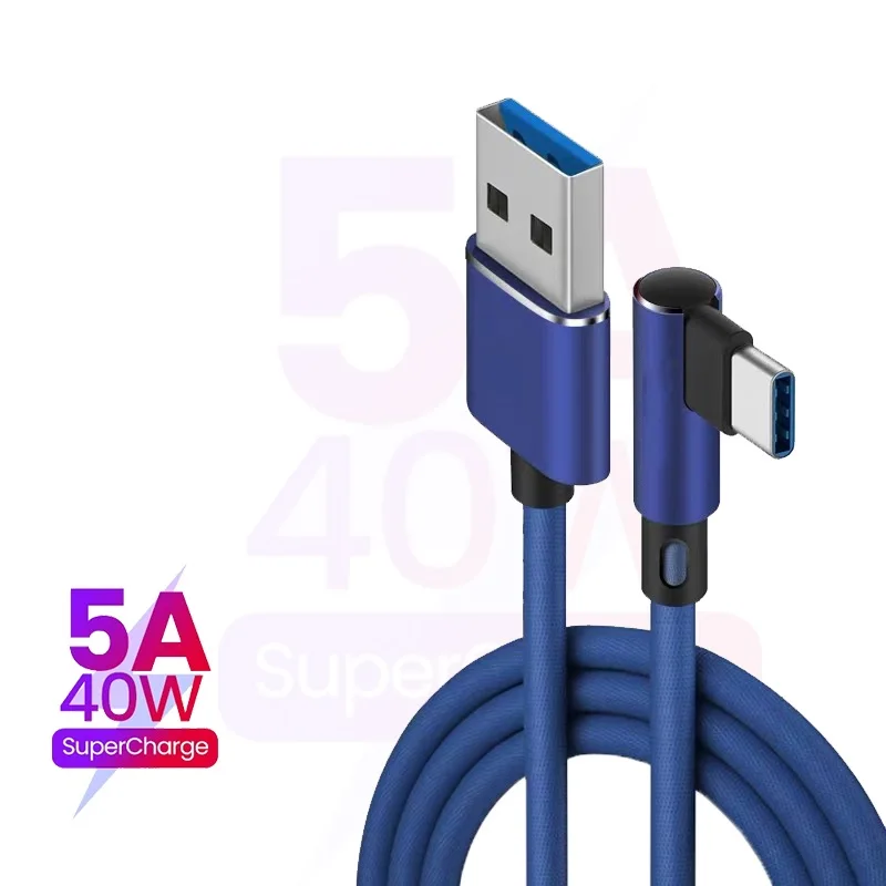 90 Degrees Elbow Fast Charging Cable Type-C For Xiaomi 13 11 10 Ultra Poco F3 X3 Pro redmi USB C Charger Cord Wire