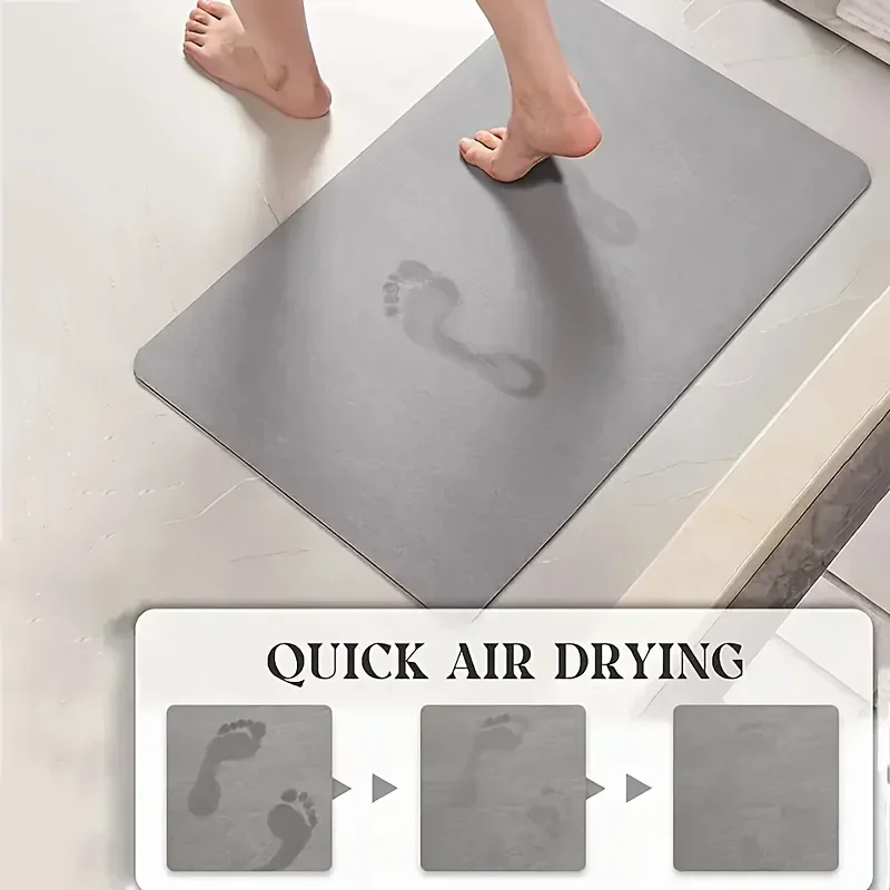 Water Absorbent Square Front Door Mat, Diatomaceous Earth Floor Rug with Rubber Base for Bathroom and Toilet Use