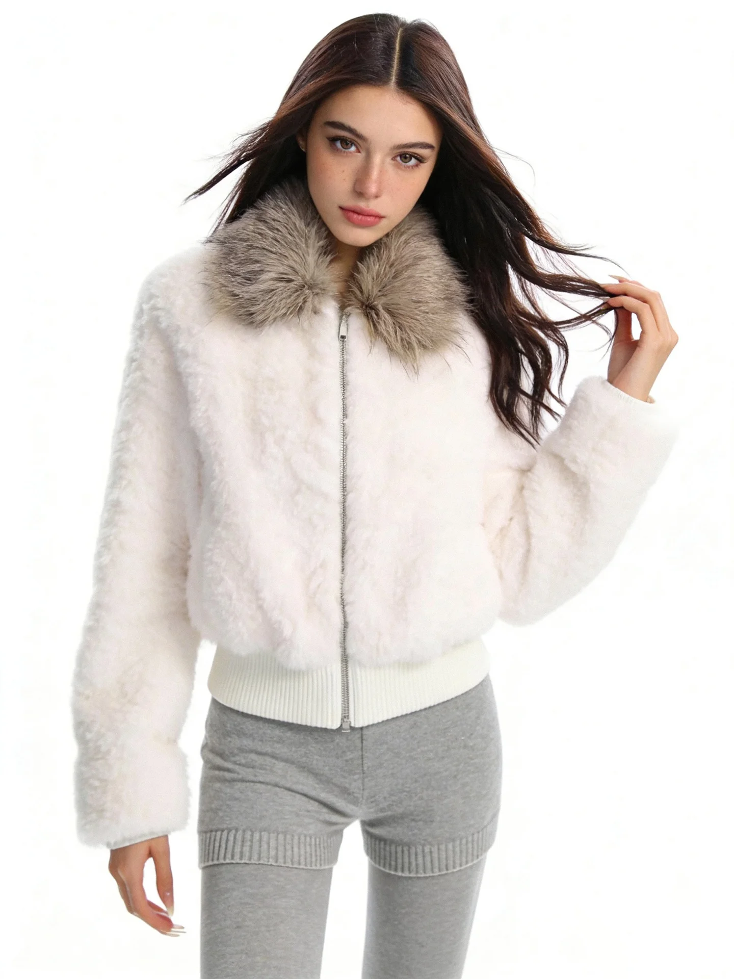 

Пальто JYOOK из искусственной кожи с белым меховым воротником, утепленное хлопком, для женщин, зимнее, модное, для девушек