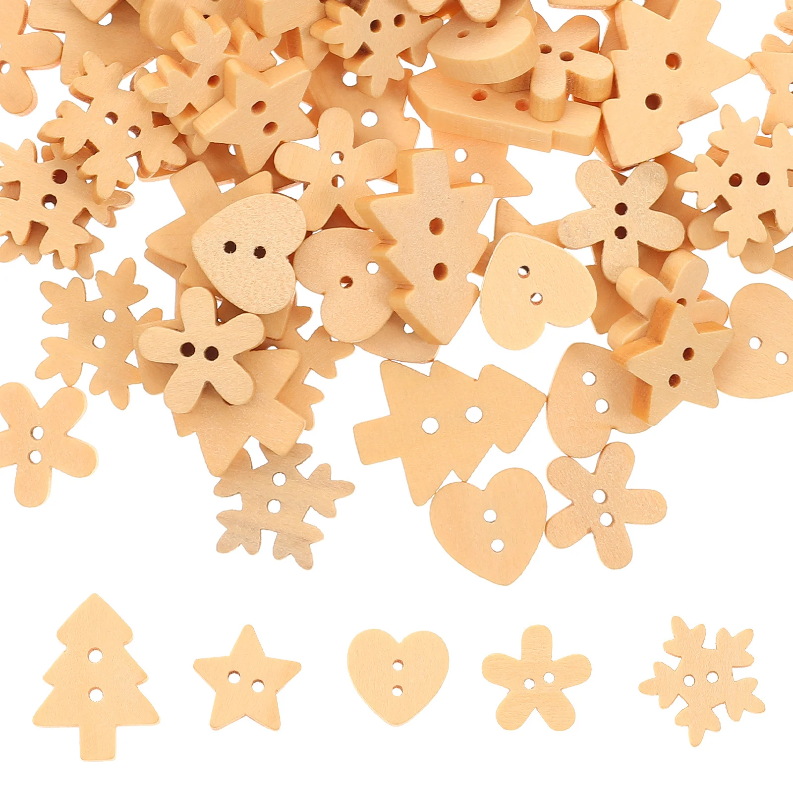 

100Pcs Eco Friendly Wooden Buttons Christmas Design Ideal for DIY Ornament Crafting Creative Gift for Children