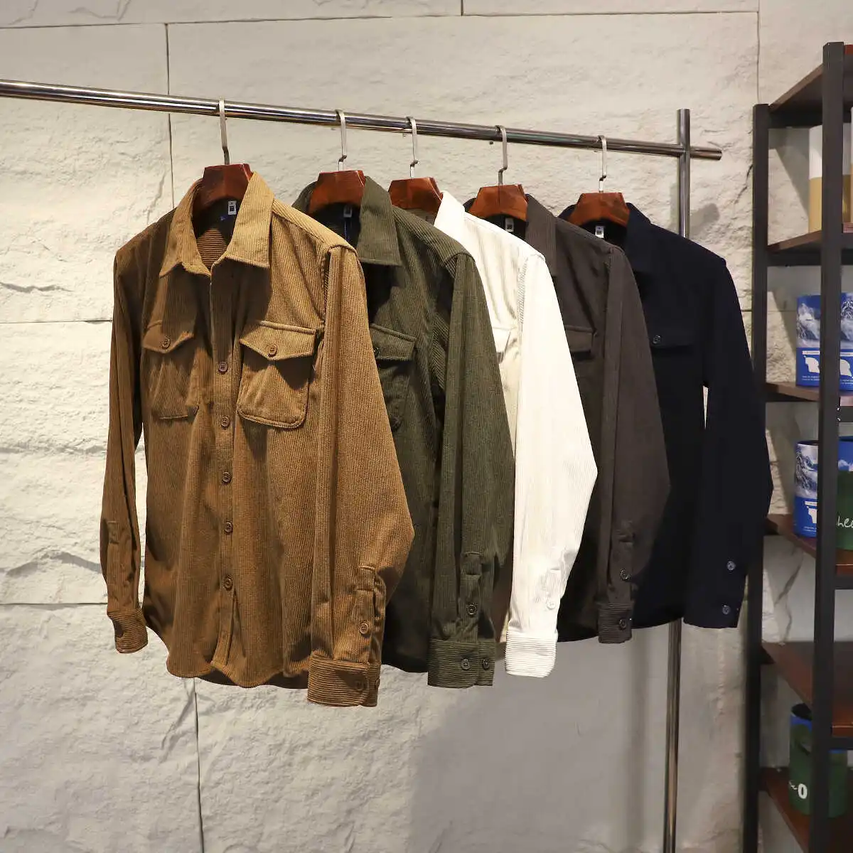 

Thi Corduroy Long Sve irt for Men Casual Warm Autumn Winter Stand Fit Youth ular American Sle Button up