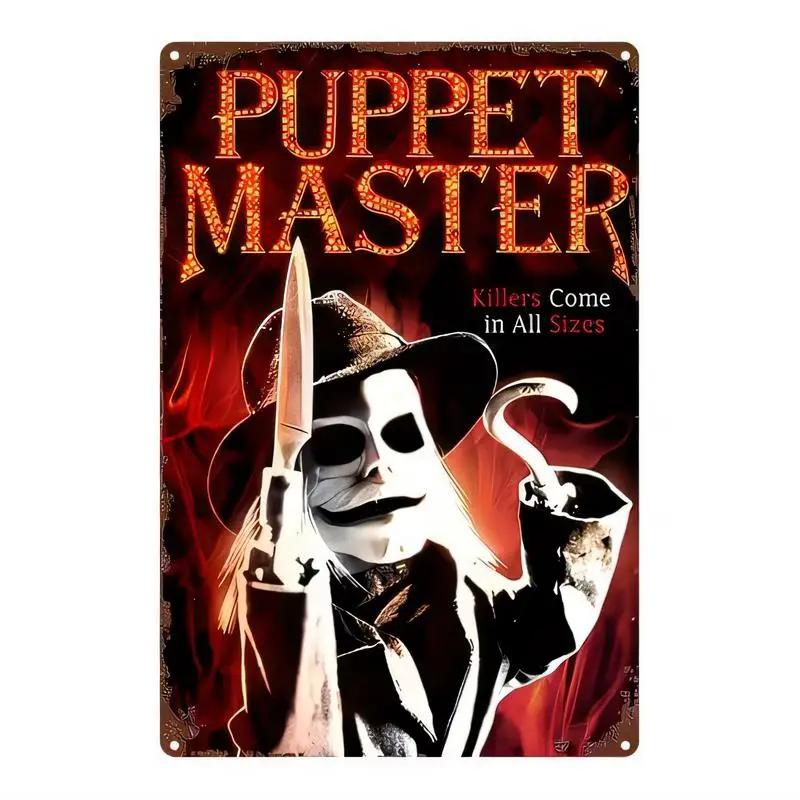 Vintage Distressed Puppet Master Metal Tin Sign - Horror Killer Puppet Design, Iron Wall Art for Room/Bar/Horror Fans, Spooky Ha