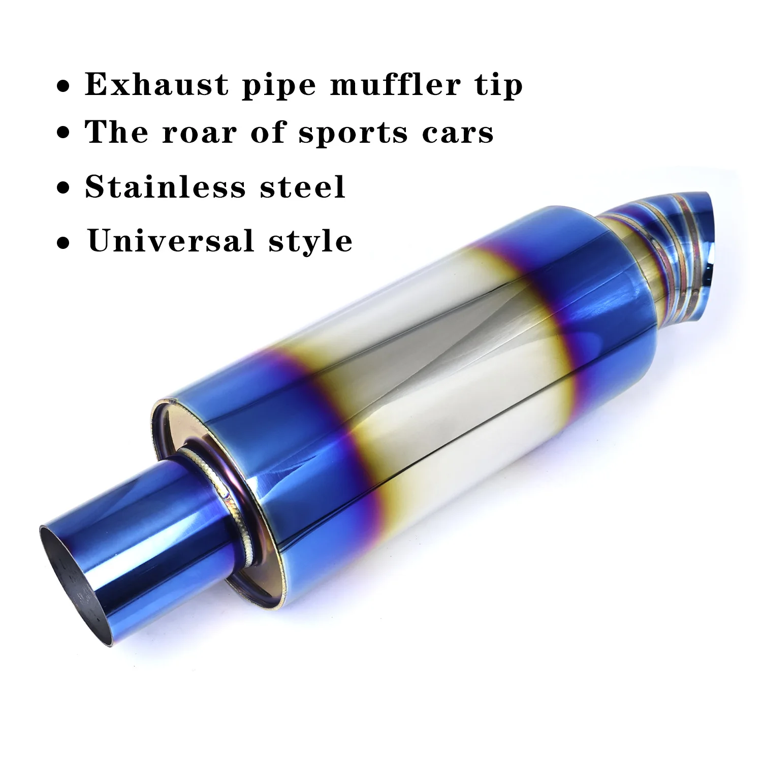 

Sports car sound Straight drum Muffler Tail Pip 51/63mm inlet 89mm outlet High Quality Stainless Curved mouth design exhaust tip