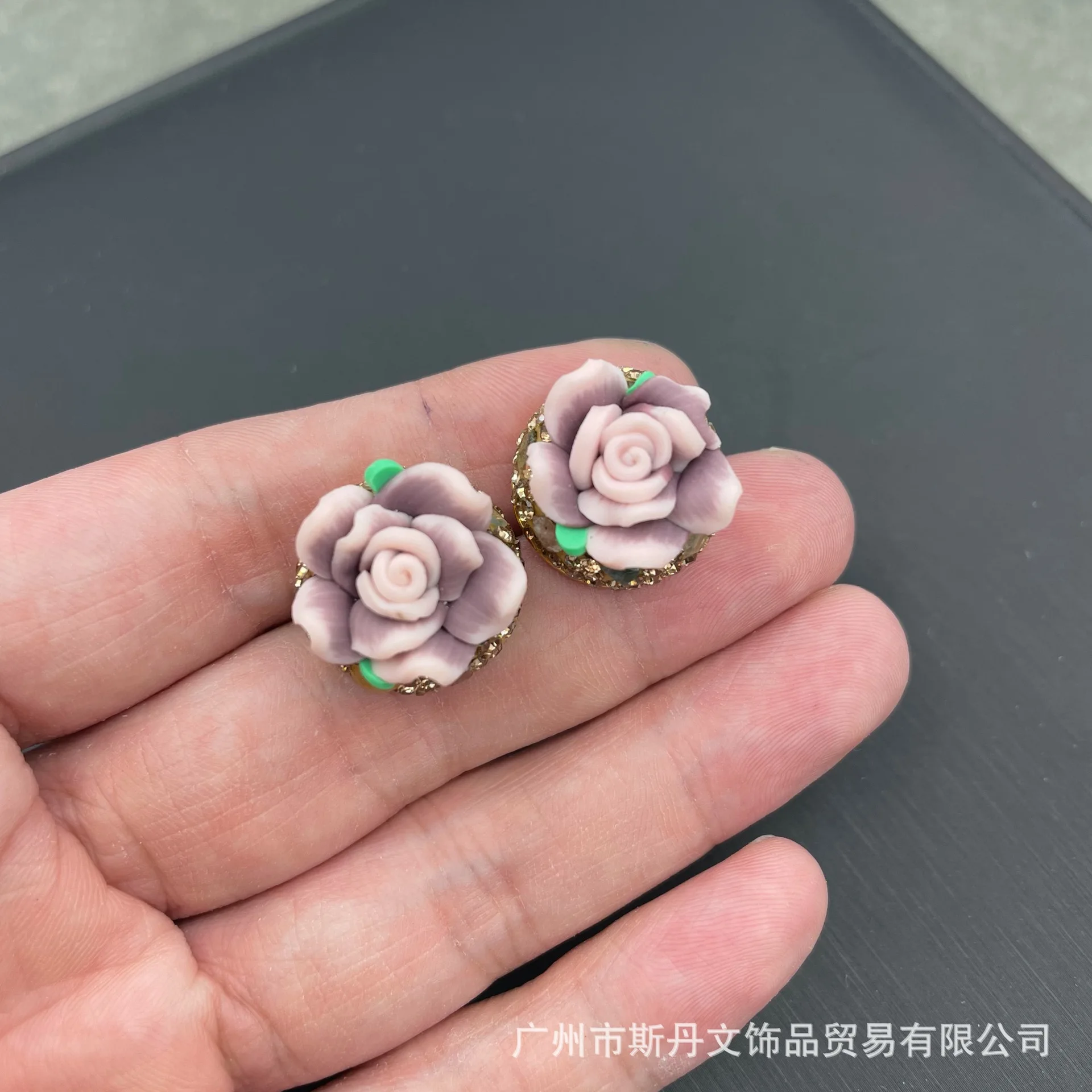 

soft pottery flower stud earrings rose high-end retro point earrings personalized evening light luxury banquet jewelry wholesale
