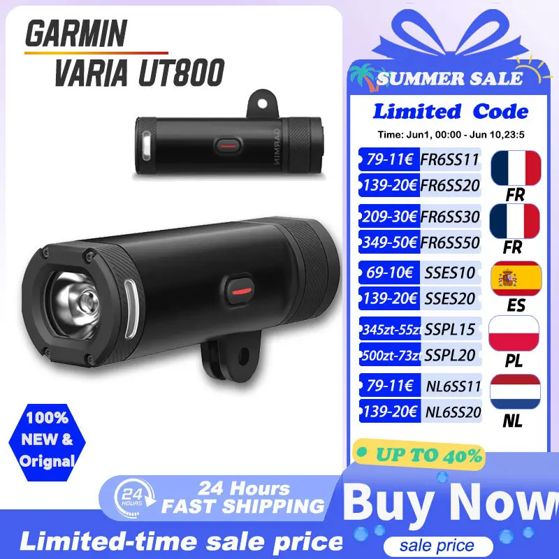 Garmin Varia UT800, éclairage avant intelligent unisexe, ultra-léger, résistant aux intempéries, haute intensité, grand angle, éclairage stable