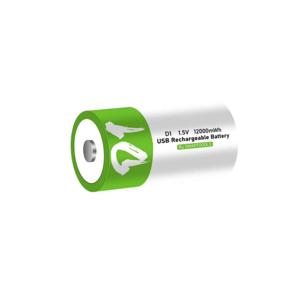 1.5V 12000mWh D Size Rechargeable Lithium Battery with Type-C charging cable For Flashlight,Gas stoves and Water Heaters