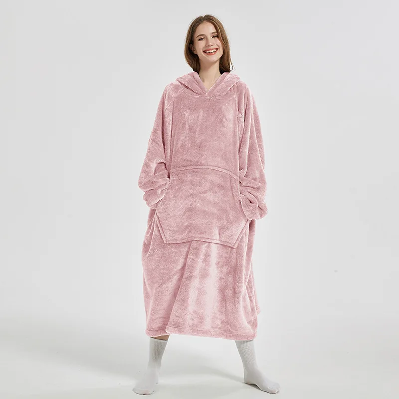 

Women's Hooded Nightgown Flannel Warm Home Clothes 2024 Winter New Nightdress Coral Fleece Sleepwear Long Thickened Bathrobe