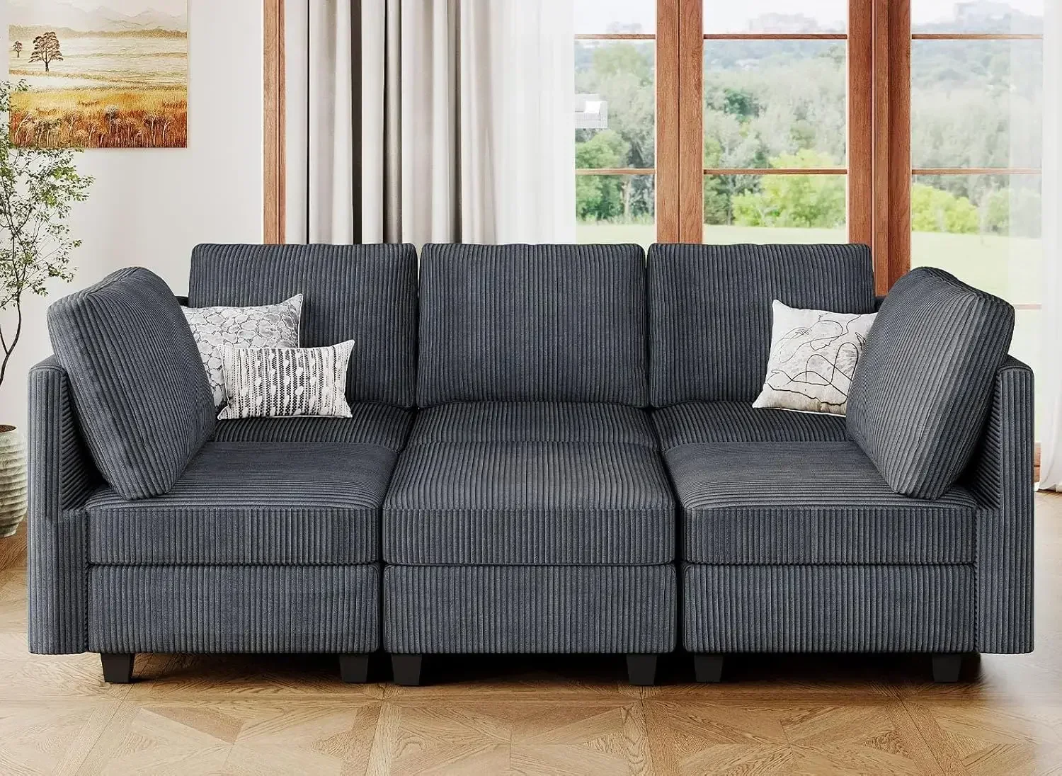 نائم مقطعي مع أريكة مقطعية للتخزين من سروال قصير عثماني مع كرسي أريكة مقطعية حديثة قابلة للتحويل باللون الرمادي الداكن #4