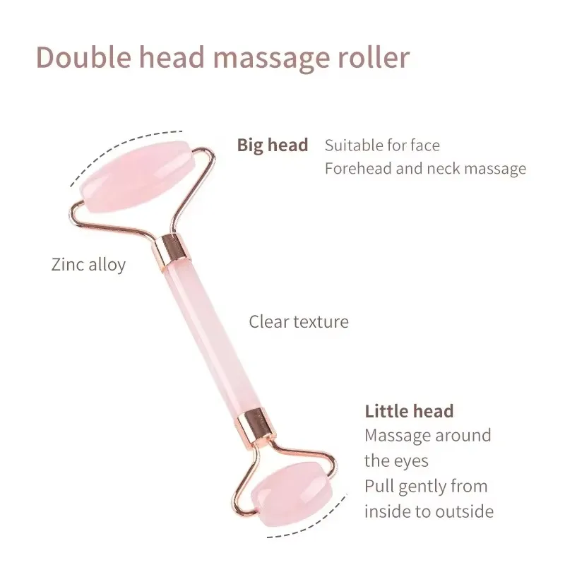 Facial Massager Double Head Roller Face Lifting Beauty Massage Tool Heart Shaped Scraping Tablets Pink for Womens Massage Set