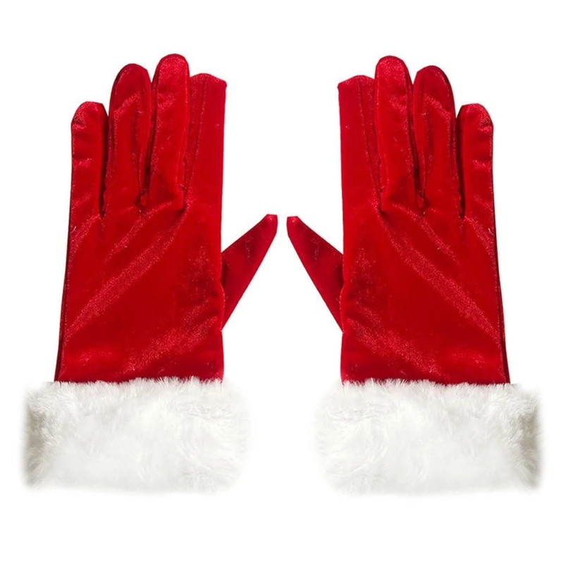 Teens Cosplay Santa Winter Gloves with LED White Cuffs Plush Keep Warm Gloves Dropshipping