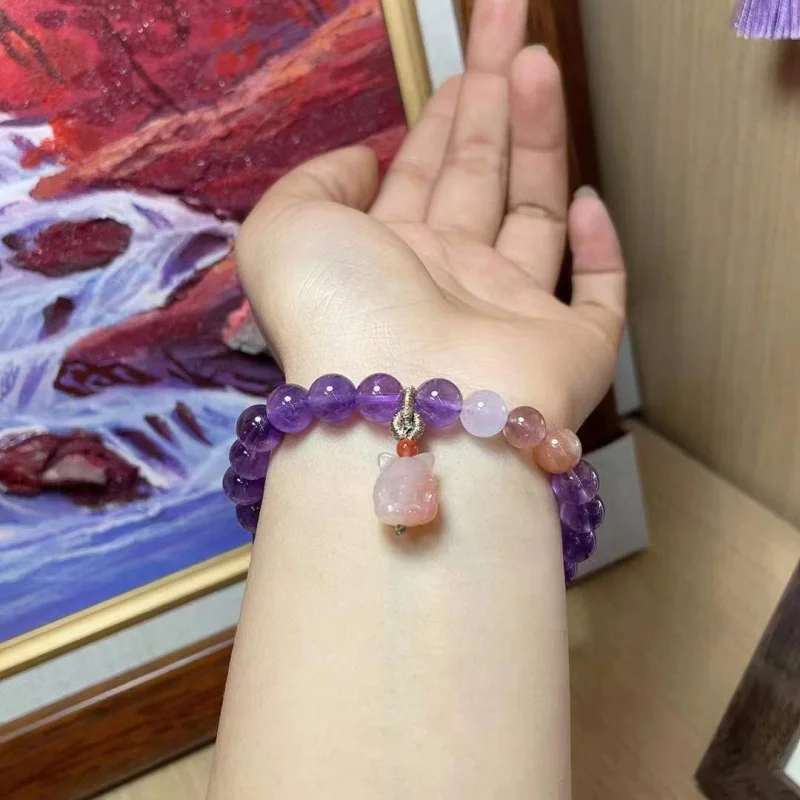 

Amethyst with Yanyuan Agate Nine-Tail Bracelet, Bead Diameter 8 mm